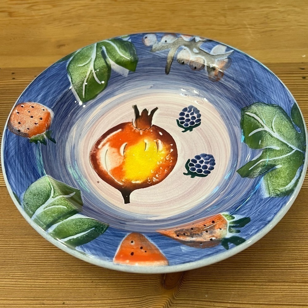 Ceramica Italian Hand Painted Onions Strawberry Cherry Pasta Bowl